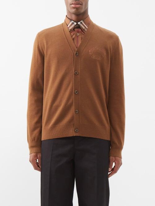 Burberry - Logo-embroidered Merino Cardigan - Mens - Brown