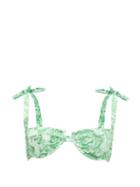 Matchesfashion.com Ganni - Tie-strap Floral-print Underwired Bikini Top - Womens - Green Print