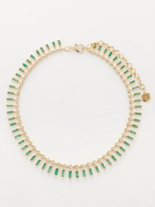 Shay - Dot Dash Diamond, Emerald & 18kt Gold Choker - Womens - Gold Multi