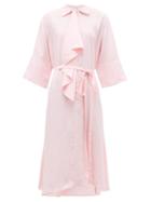 Matchesfashion.com Jw Anderson - Ruffle Trim Asymmetric Shirtdress - Womens - Pink