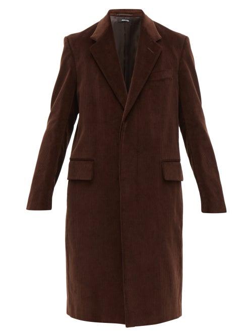 Matchesfashion.com Dunhill - Single Breasted Cotton Corduroy Overcoat - Mens - Brown