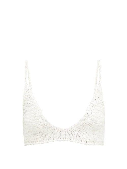Matchesfashion.com Bottega Veneta - V-neck Cotton-blend Cropped Top - Womens - White