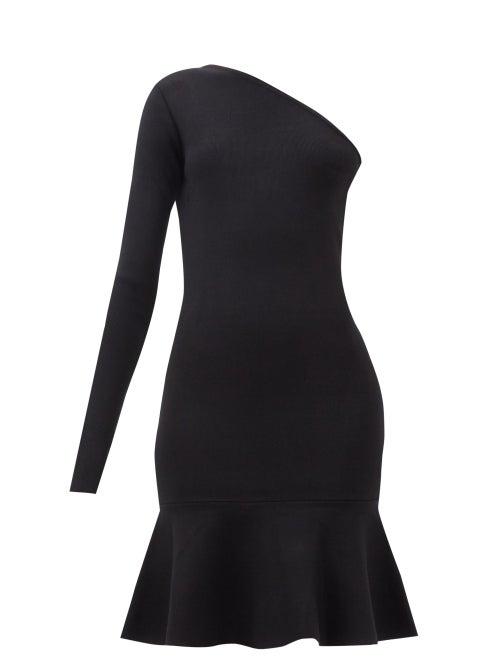 Jw Anderson - Fluted One-shoulder Stretch-knit Mini Dress - Womens - Black