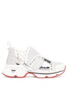 Matchesfashion.com Christian Louboutin - 123 Run Studded Leather Trimmed Trainers - Womens - White Silver