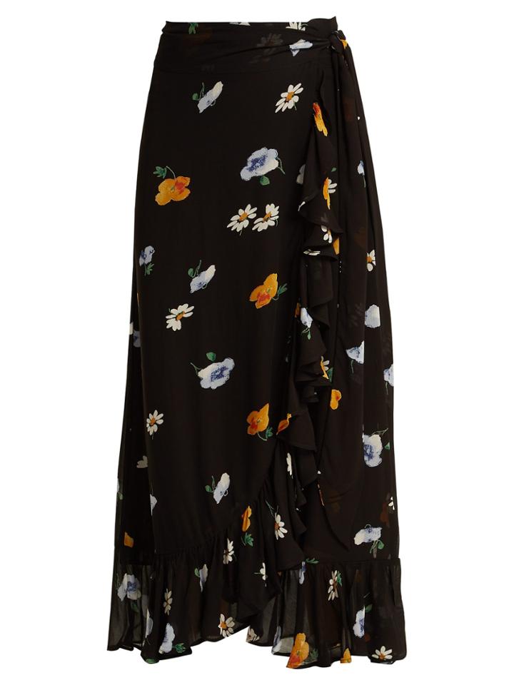 Ganni Dainty Georgette Floral-print Wrap Skirt