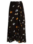 Ganni Dainty Georgette Floral-print Wrap Skirt