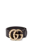 Matchesfashion.com Gucci - Pearl Embellished Gg Logo 4cm Leather Belt - Womens - Black