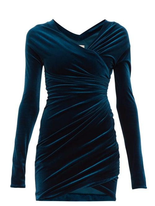 Matchesfashion.com Alexandre Vauthier - Wrap Effect Velvet Mini Dress - Womens - Blue