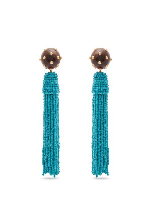Matchesfashion.com Vanda Jacintho - Embellished Tassel Drop Clip On Earrings - Womens - Green