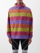 Gucci - Gg-print Striped Mesh Hooded Jacket - Mens - Purple Multi