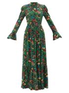 La Doublej - Visonti Night Garden-print Crepe Maxi Dress - Womens - Green Multi