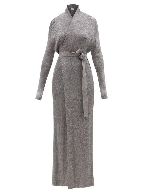 Balenciaga - Metallic Rib-knit Longline Wrap Dress - Womens - Silver