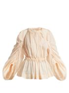 Matchesfashion.com Fendi - Ruched Cotton Voile Top - Womens - Beige