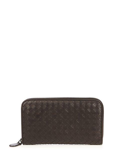 Matchesfashion.com Bottega Veneta - Intrecciato Leather Zip Around Wallet - Mens - Brown
