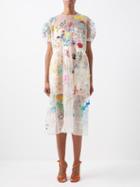 Ashish - Confetti Sequinned Floral Silk-organza Maxi Dress - Womens - White Multi