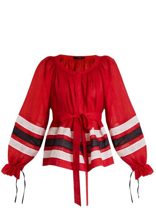 Matchesfashion.com Vita Kin - Maldives Striped Lightweight Linen Blouse - Womens - Red Multi