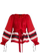 Matchesfashion.com Vita Kin - Maldives Striped Lightweight Linen Blouse - Womens - Red Multi