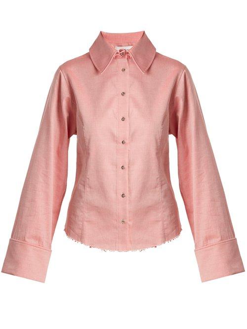 Matchesfashion.com Marques'almeida - Raw Hem Cotton Chambray Shirt - Womens - Light Pink