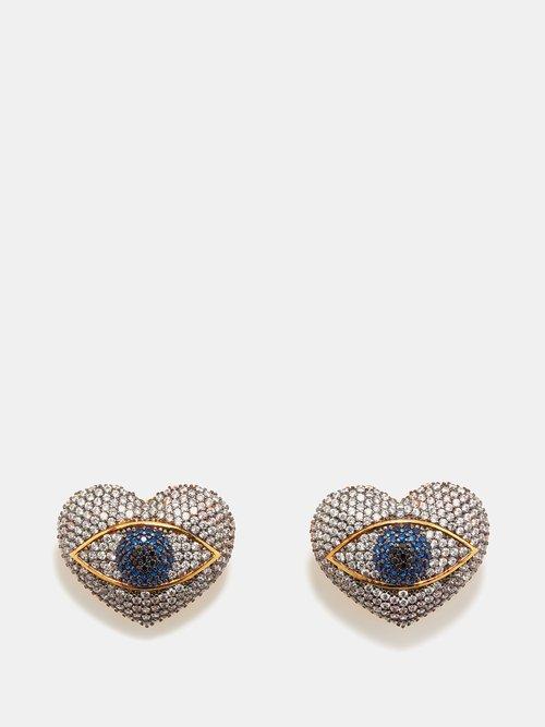 Begm Khan - Occhio Del Amore 24kt Gold-plated Earrings - Womens - Blue Multi