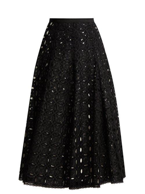 Matchesfashion.com Andrew Gn - Broderie Anglaise Cotton Skirt - Womens - Black