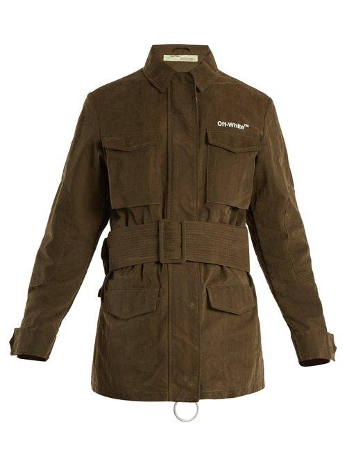 Matchesfashion.com Off-white - Logo Print Cotton Blend Jacket - Womens - Khaki