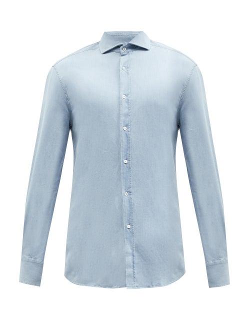 Mens Rtw Brunello Cucinelli - Washed Denim Shirt - Mens - Blue
