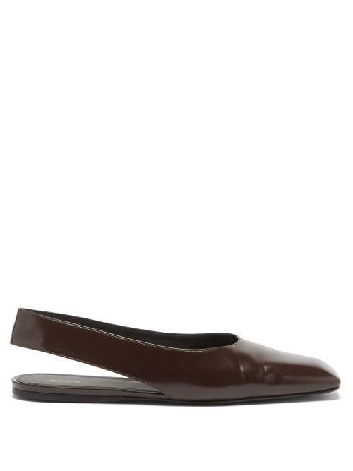 The Row - Sharp Square-toe Leather Slingback Flats - Womens - Brown