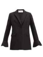 Matchesfashion.com Valentino - Crepe Couture Fluted Sleeve Wool Blend Jacket - Womens - Black