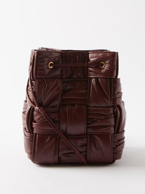 Bottega Veneta - Small Pliss Intrecciato-leather Bucket Bag - Womens - Burgundy