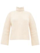 Matchesfashion.com Loewe - Open Back Faux Pearl Neck Ribbed Cashmere Sweater - Womens - Cream