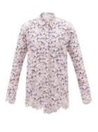 Ladies Rtw Paco Rabanne - Broderie-anglaise Floral-print Cotton-poplin Shirt - Womens - Pink Multi