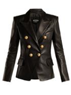 Matchesfashion.com Balmain - Double Breasted Leather Blazer - Womens - Black