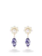 Shrimps - Elise Ceramic And Faux-pearl Earrings - Womens - Blue Multi