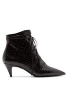 Matchesfashion.com Saint Laurent - Charlotte Lace Up Crocodile Embossed Leather Boots - Womens - Black