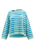 Ladies Rtw Charles Jeffrey Loverboy - Distressed Striped Wool-blend Sweater - Womens - Blue Multi