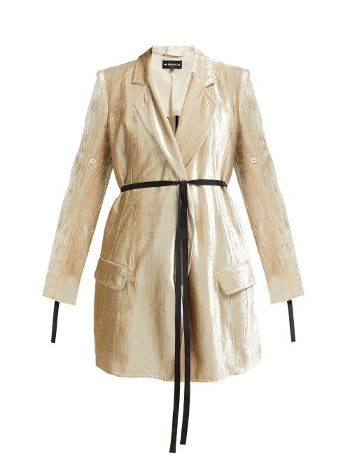 Matchesfashion.com Ann Demeulemeester - Waist Tie Longline Crushed Velvet Blazer - Womens - Beige