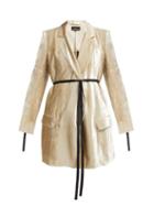 Matchesfashion.com Ann Demeulemeester - Waist Tie Longline Crushed Velvet Blazer - Womens - Beige