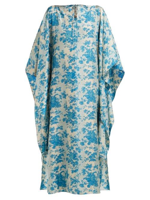 Matchesfashion.com By Walid - Ingrid Floral Print Silk Kaftan - Womens - Blue Print