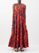 Lee Mathews - Nellie Printed Linen-blend Maxi Dress - Womens - Red Navy