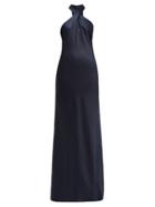 Matchesfashion.com Galvan - Eve Twist Neck Silk Satin Maxi Dress - Womens - Navy