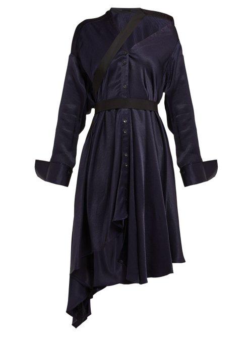 Matchesfashion.com Palmer//harding - Heathers Off The Shoulder Asymmetric Twill Dress - Womens - Navy Multi