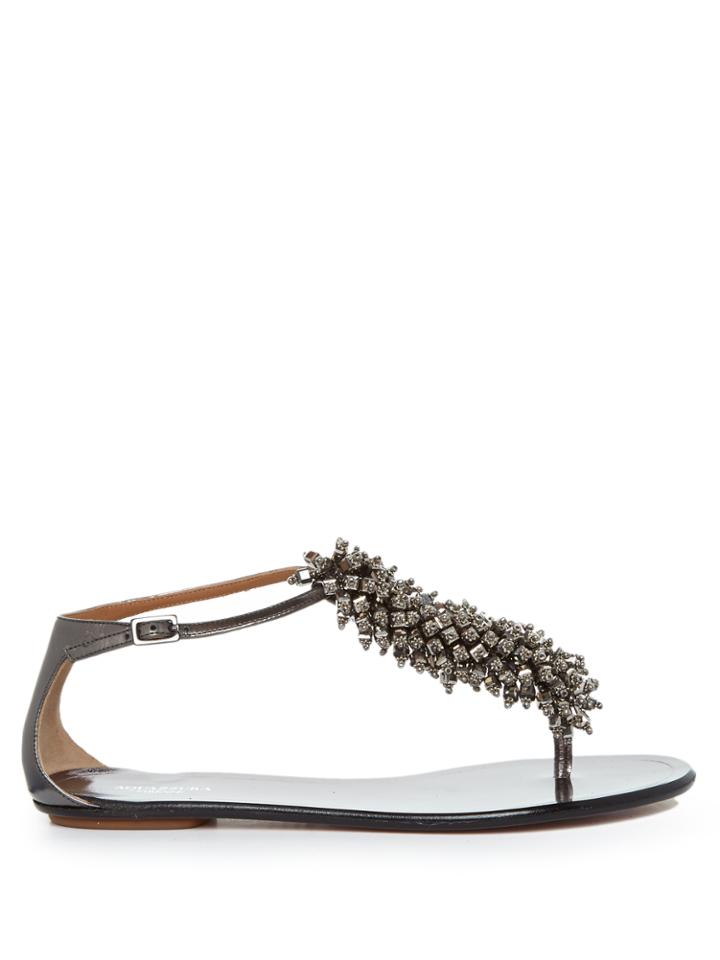 Aquazzura Monaco Bead-embellished Leather Flats