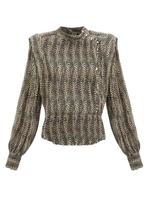 Matchesfashion.com Isabel Marant - Anais High-neck Spot-print Pliss-crepe Blouse - Womens - Beige Print