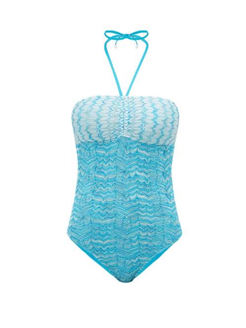 Matchesfashion.com Missoni Mare - Zigzag Knitted Mesh Swimsuit - Womens - Blue