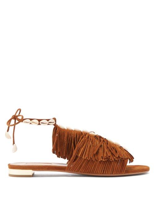 Matchesfashion.com Aquazzura - So Tulum Fringed Suede Sandals - Womens - Tan