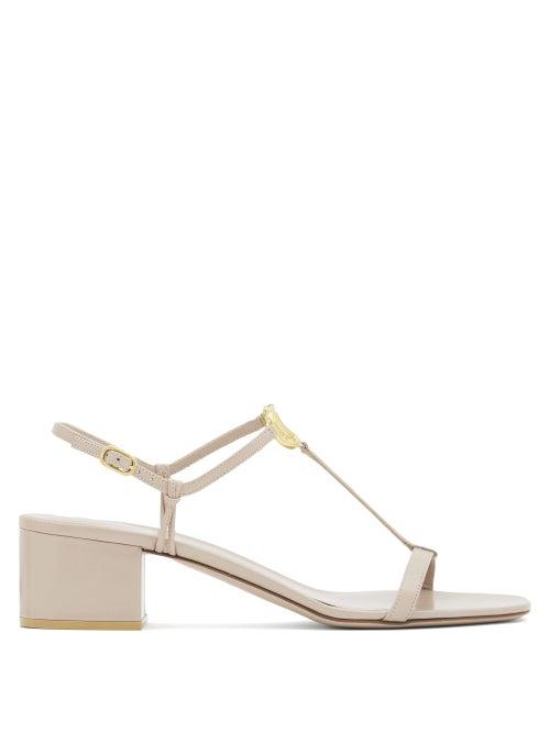 Matchesfashion.com Valentino Garavani - V-logo Block-heel Leather Sandals - Womens - Nude