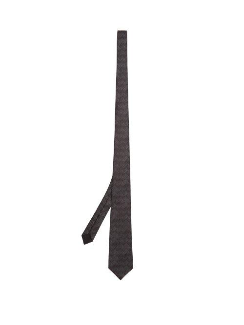 Matchesfashion.com Bottega Veneta - Intrecciato Silk Tie - Mens - Charcoal