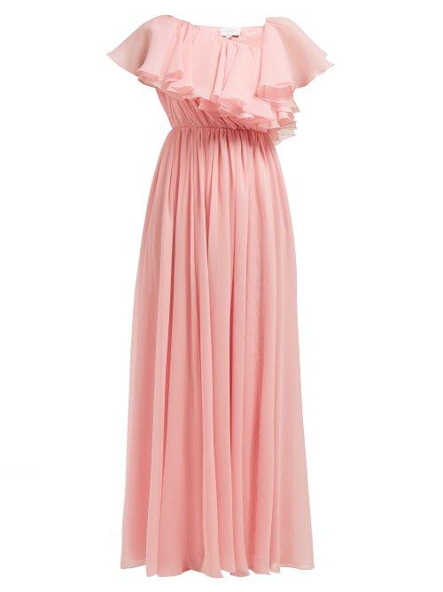 Matchesfashion.com Giambattista Valli - Ruffled One Shoulder Silk Crepe De Chine Gown - Womens - Light Pink