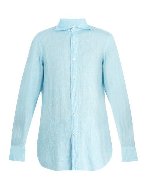 Matchesfashion.com Finamore 1925 - Gaeta Spread Collar Linen Shirt - Mens - Blue