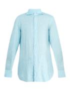 Matchesfashion.com Finamore 1925 - Gaeta Spread Collar Linen Shirt - Mens - Blue